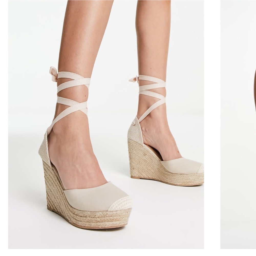 ASOS Cream Espadrille Wedges with Ankle Wrap